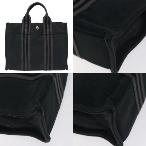 HERMES Fourre Tout PM Hand Bag Canvas Black Gray Silver Auth ti3266 - Picture 14 of 14